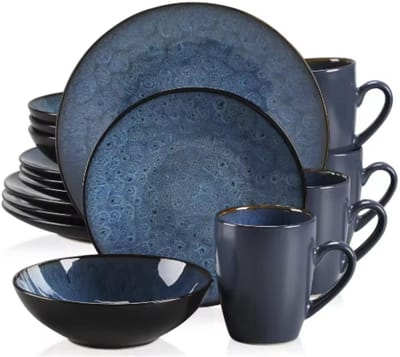 Serviesset 4 persoons Blauw - 16 delig, Blauw Keramisch en Kleine Borden - Voor Diner, Keuken, Dagelijks Gebruik en Ontbijt