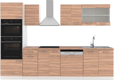Vicco R-Line Complete keukeneenheid – 300 cm met hoge kast, WB Eik Sonoma/Wit
