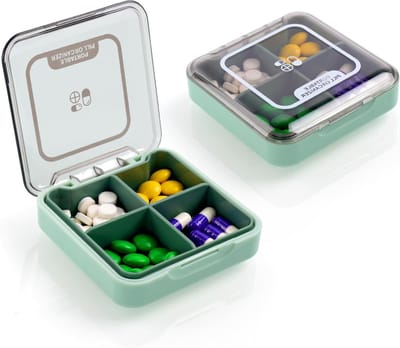 Pillendoos Organizer met 4 Compartimenten voor Vitaminen, Supplementen en Medicijnen voor Thuis en Reizen