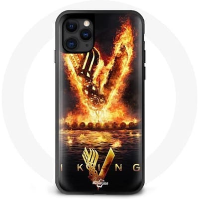 Hoesje voor Iphone 11 Vikings Series Seizoen 6 logo V Sword of Fire Zwarte achtergrond