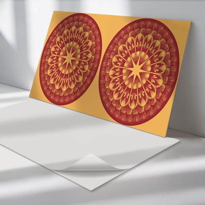 Wallfluent Vinyl Tegels - Ster Mandala Patroon Zelfklevende Vinyltegels - 40 cm x 20 cm - Claret Vinyl Tegels - Verpakking van 10 stuks - Rechthoek PVC Tegels - Abstractie Plaktegels - Vloer Tegels PVC - Plaktegels Keuken en Badkamer