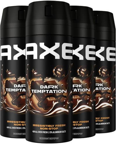 Axe Deodorant Bodyspray - Dark Temptation - met een onweerstaanbare geur - 4 x 150 ml