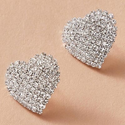 Mode Glanzende Strass Perzik Hart Oorbellen Zoet Temperament Oorbellen, Eenvoudige Volledige Diamant Schattige Oorbellen