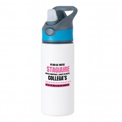 Hacebo® - De trotse stagiaire waterfles met rietje blauw - Stagiair - beste stagiaire - werk - afscheidscadeau - verjaardagscadeau - kado - water fles - 650ML