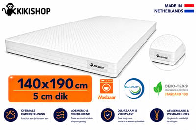 Kikishop Topdekmatras 140x190 – 5 cm HR Koudschuim – Afritsbaar & Wasbaar – CertiPUR® Gecertificeerd – Medium Hardheid – Comfort Matrastopper