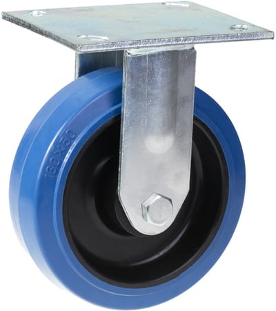 Vast zwenkwiel van 160 mm met blauw elastisch rubber op een nylon middenwiel