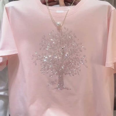 Gekamd Katoen IJzeren Diamant Korte Mouwen T-shirt voor Dames Nieuwste Veelzijdige T-shirt voor Zomer Ontspannen Pasvorm Slim Ronde Hals Trendy Top L