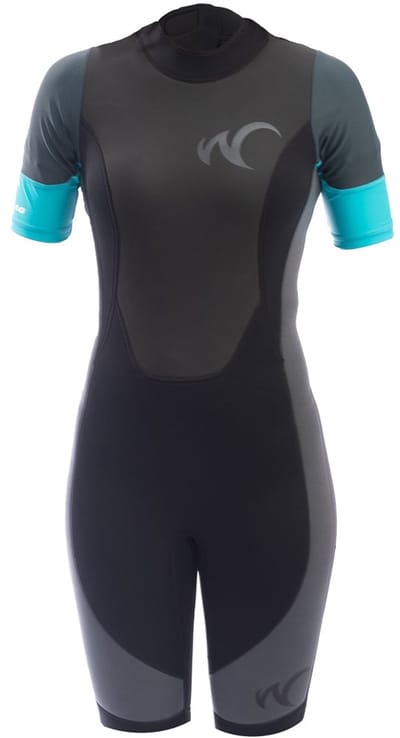 Watrflag Shorty Adelaide - Dames - 3mm Neopreen met Lycra mouwen - Zwart/grijs/turquoise M