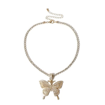 Lumici® | Crystal ButterFly Ketting - Bloemen - Tuinen - Kristallen Ketting - Ingelegde Vlinder - Lente - Zomer - Buitenleven - Cadeau Voor Vrouwen - Moederdag Cadeau - Valentijn - Liefde - Verrassing - Goud & Zilver