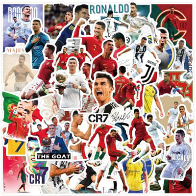 50PCS Autocollants Étoile du Football Cristiano Ronaldo Autocollants Graffiti Journal DIY Coque de Téléphone Scrapbooking Fait Main Autocollants Esthétiques black