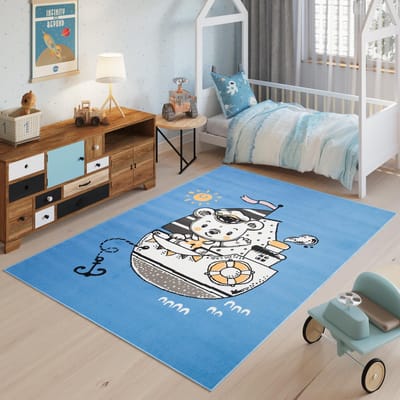 Tapiso Jolly Vloerkleed Babykamer Blauw Kinderkamer Speelkleed Maat- 80x150