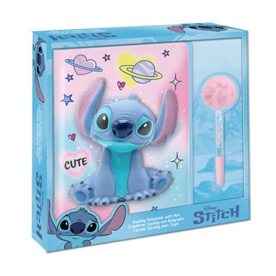 Disney Lilo & Stitch Luxe Schrijfset - Squishy Notitieboek A5 met Pom Pom Pen - Stress-Relief Dagboek - Blauw