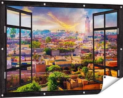 Gards Tuinposter Doorkijk Medina van Marrakesh in Marokko - 120x80 cm - Tuindoek - Tuindecoratie - Wanddecoratie buiten - Tuinschilderij
