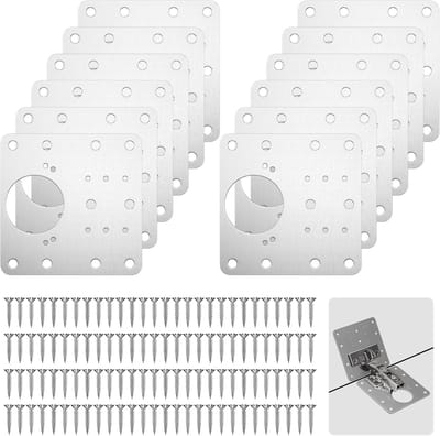 12 stuks scharnierreparatieplaten voor deurscharnieren van roestvrij staal, scharnier-montageset, met gat en 72 schroeven, voor kasten, meubels, cassette, deur, keuken