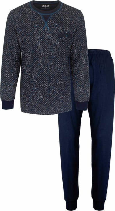 MEQ Heren Pyjama - Geprint Dessin - Ronde Hals - Blauw - Maat L