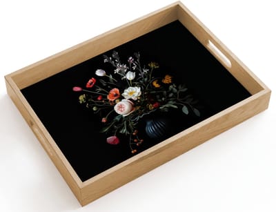 Dienblad hout 40x30 cm - Schootdienblad - Bloemstuk - Vaas - Zwart - Borrelplank rechthoek - Plateau dienbladen