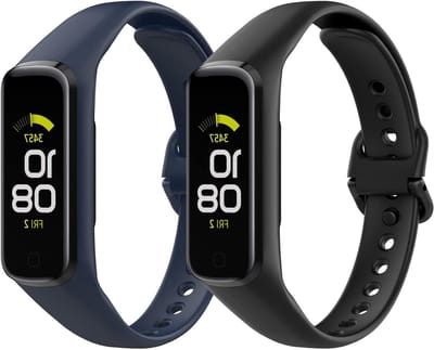 2 Pack Sportieve Vervangbanden voor Samsung Galaxy Fit 2, Zachte TPE Polsband voor Dames en Heren, Ademend en Duurzaam, Zwart/Donkerblauw