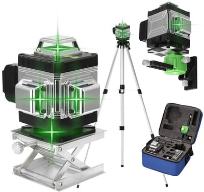 Laser Waterpas – 16 Lijnen – 360° Zelfnivellerend – Met Statief & Extension Bar – Voor Bouw & Tegelwerk