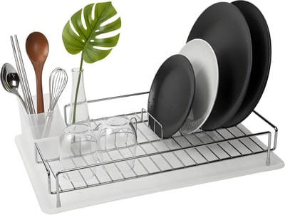 Lomera Afdruiprek Met Lekbak - Bestekbak - Afwasrek - Ruimte Voor Servies - Nikkel En Chroom Afwerking - Makkelijk Schoon Te Maken - Ruimte Voor Borden En Kopjes - Aanrecht Schoon Houden - Praktische Keukenhulp