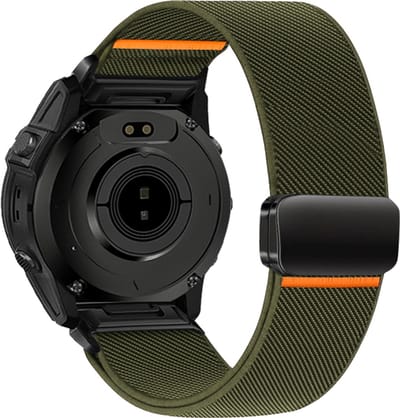 Stravo Nylon Bandje met Magneet voor Garmin Fenix 5 (Plus)/Fenix 6 (Pro)/Fenix 7 (Pro-Sapphire-Solar)/Fenix 8-47mm/Fenix E-Garmin Epix (Pro) Gen 2-47mm - Quickfit 22 / 22mm band voor Garmin smartwatches - Stevig & Verstelbaar Horlogebandje - Groen