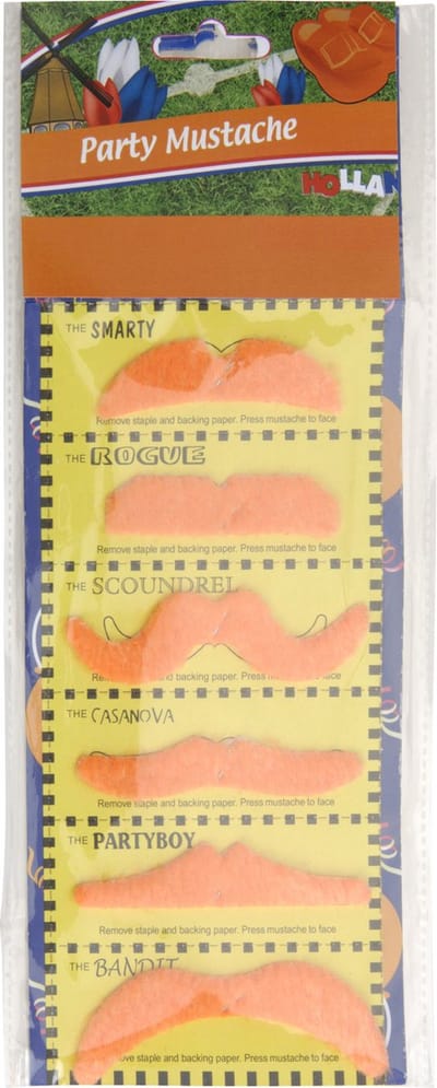 Oranje nep snorren verkleedaccessoires - 6x stuks - EK/WK plaksnorren - Koningsdag - Verschillende soorten