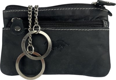 Portemonnee Heren – Zwart – Buffelleer - Sleuteletui met rits – Kleine portemonnee – Sleutelhoesje