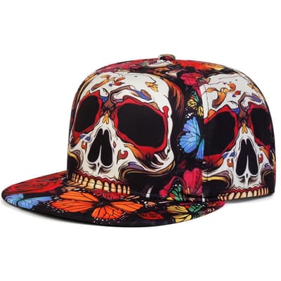 Chapeau Plat Nouveau Squelette Imprimé Chapeau Street Dance Hiphop Casquette de Soleil Vélo Chapeau Skateboard Casquette de Baseball Unisexe black