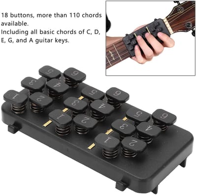 Dailygoods- Gitaar Akkoord Trainer - Kunststof Akkoordveranderaar - Muziekles Hulpmiddel - Geschikt voor Folk Gitaar - Inclusief Akkoordentafel - Zwart, Voor Beginners - Akkoordenspel