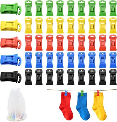 Thijox - Sokkenklemmen voor Wasmachine en Droger, 50 Stuks Antislip Sokkenclips met Haken, Sokkenhouder en Sokkensorteerder met Opbergtas, Duurzaam en