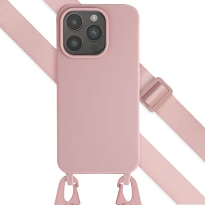 Selencia Hoesje - Geschikt voor Apple iPhone 15 Pro - Siliconen hoesje met afneembaar koord - Sand Pink
