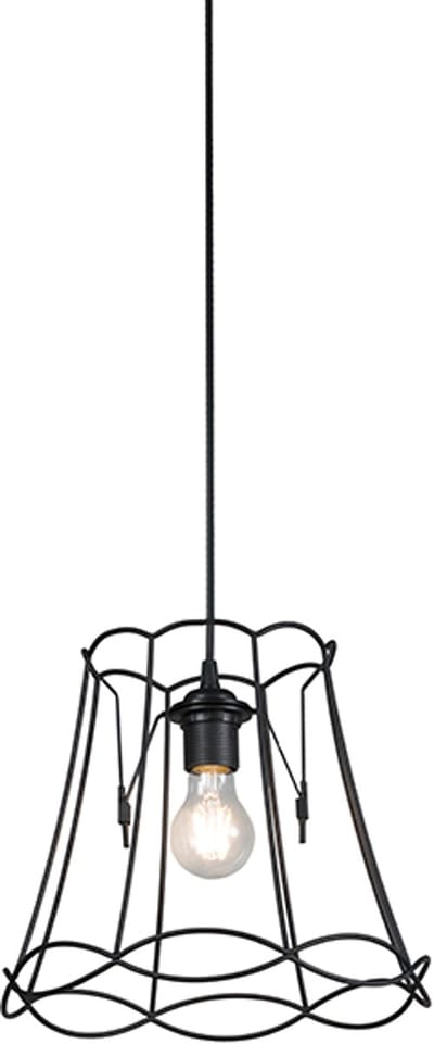 QAZQA granny frame - Retro Hanglamp - 1 lichts - Ø 300 mm - Zwart - Woonkamer | Slaapkamer | Keuken