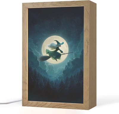 Nachtlampje 20x30 cm - Kinder lampje - Heks - Maan - Bos - Magisch - Tafellamp kinderkamer - Slaapkamer lamp - Bedlamp kinderen - Kinderlampje stopcontact - Wandlamp babykamer - Nachtlampjes