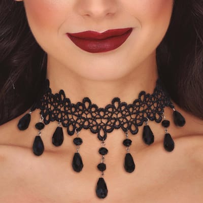 Fiestas Guirca - Choker met zwarte stenen - Halloween - Halloween accessoires - Halloween verkleden