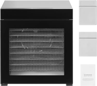 Voedseldroger-10 Roestvrijstalen Schalen, 1000W Elektrische Voedseldroger met Instelbare Temperatuur en 24-uurs Timer.