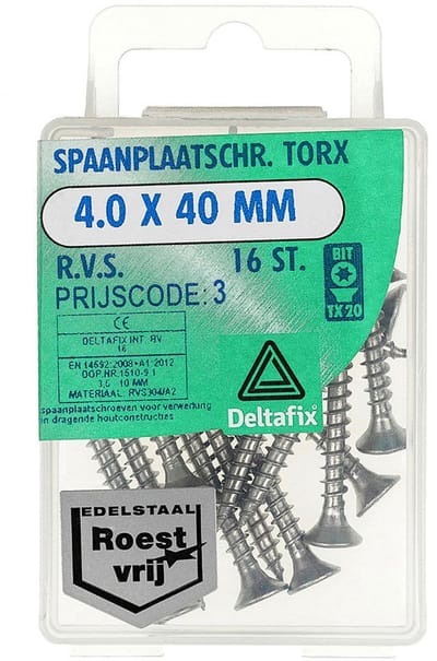 Deltafix - Spaanplaatschr. torx 3.0x16mm rvs 100st