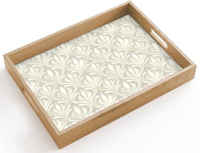 Dienblad hout 40x30 cm - Schootdienblad - Barok - Patroon - Beige - Borrelplank rechthoek - Plateau dienbladen