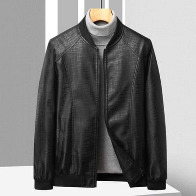Lente en Herfst Heren Fijne Ruit Dunne Leren Jas Heren Koreaans Slim Baseballkraag Mode Leer Heren 5XL gray