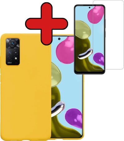 Hoesje - Met Screenprotector - Geschikt voor Xiaomi Redmi Note 11 - Sterk & Shockproof - Telefoon Hoes - Back Cover - Siliconen Case - Telefoonhoes - Geel