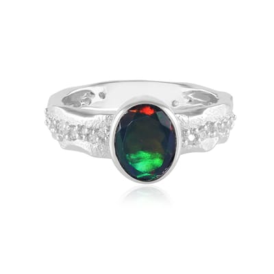 Cavill - Ovale Opaalring - 925 Sterling Zilver Geplatineerd - 0,927 ct Opaal & 1,527 ct Zirkonen - Elegante Handgemaakte Sieraden