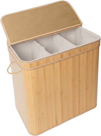 Wasmand - 150 l - 3 vakken - opvouwbaar - bamboe