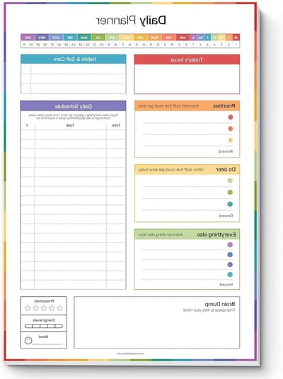 Dagelijkse Planner - Notitieblok A4 - Taken Beheer - Ongedateerd Ontwerp - 50 Vel - Kleurrijk