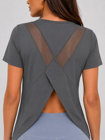 SparkNine Vital sport T-shirt - S - grijs - open rug & mesh details - sporttop - gekruist design - luchtig & sneldrogend
