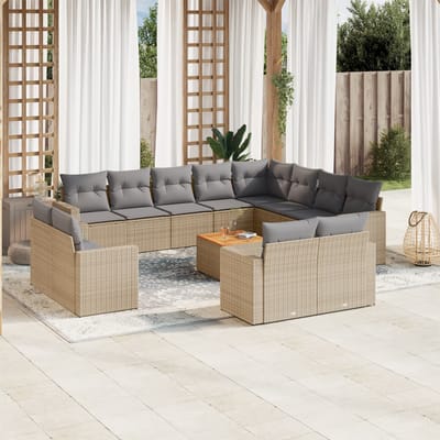 vidaXL - 13-delige - Loungeset - met - kussens - poly - rattan - beige