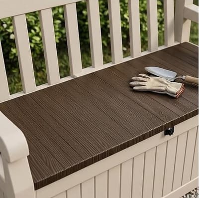 Tuinbank met Opbergruimte 265L 140x60x84 cm – Opbergbank Kunststof Houtlook Weerbestendig en Afsluitbaar voor Tuin en Balkon – Grijs – Bella