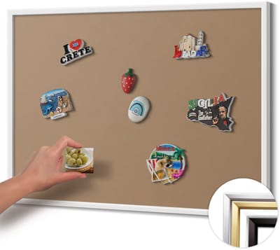 Wallfluent - Bruin Magnetisch Bord in Verschillende Kleuren - 80 cm x 60 cm - Magneetbord met Witte Frame - Lichtbruine kleur - Magneetbord met Effen Frame - Magneetbord Multifunctioneel - Magnetisch Bord Decoratief