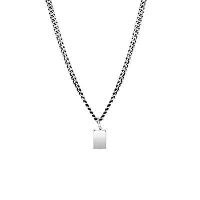 Lucardi Heren Ketting schakel met zwarte accenten - Staal - Ketting - Vaderdag Cadeautje - 70 cm - Zilverkleurig