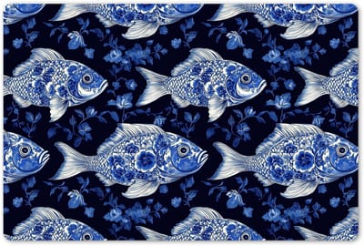 Placemats 45x30 cm - Placemat kunststof - 1 stuk - Vissen - Bloemen - Blauw - Borden onderleggers - Decoratie voor op tafel - Keuken tafeldecoratie accessoires - Vinyl onderlegger - Tafelversiering