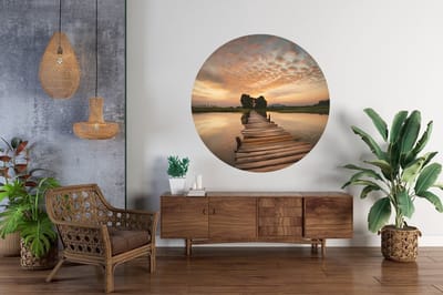 Rond Schilderij - Muurcirkel Print Op Dibond - Zonsopkomst aan de Steiger - Landschappen - 40 cm
