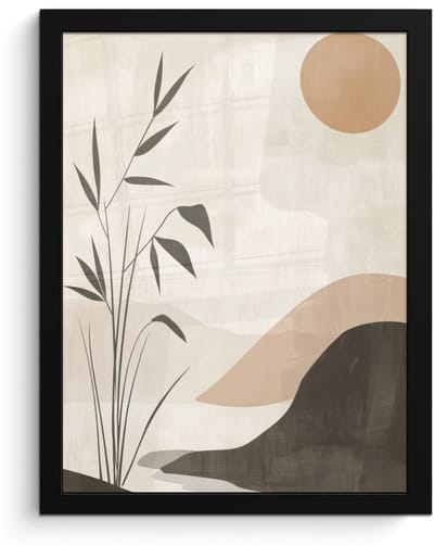 Poster in lijst - Fotolijst 30x40 cm - Posters - Japandi - Landschap - Beige - Posterlijst zwart - Decoratie - Wanddecoratie woonkamer - Muurdecoratie slaapkamer