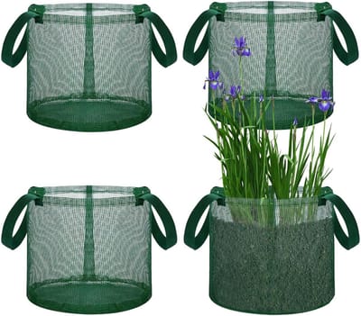 Vijverplantmanden Vier Stuks - Kweekbakken Hydrocultuur - Waterplanten Kweken - Opvouwbaar Ademend Gaas - 18 x 18 x 18 cm